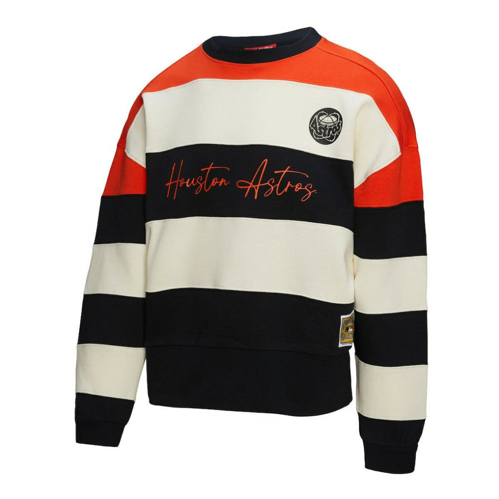 Houston Astros Mitchell & Ness Women's Cooperstown Collection Blocked Fleece Pullover Sweatshirt- Orange/Black Clearance