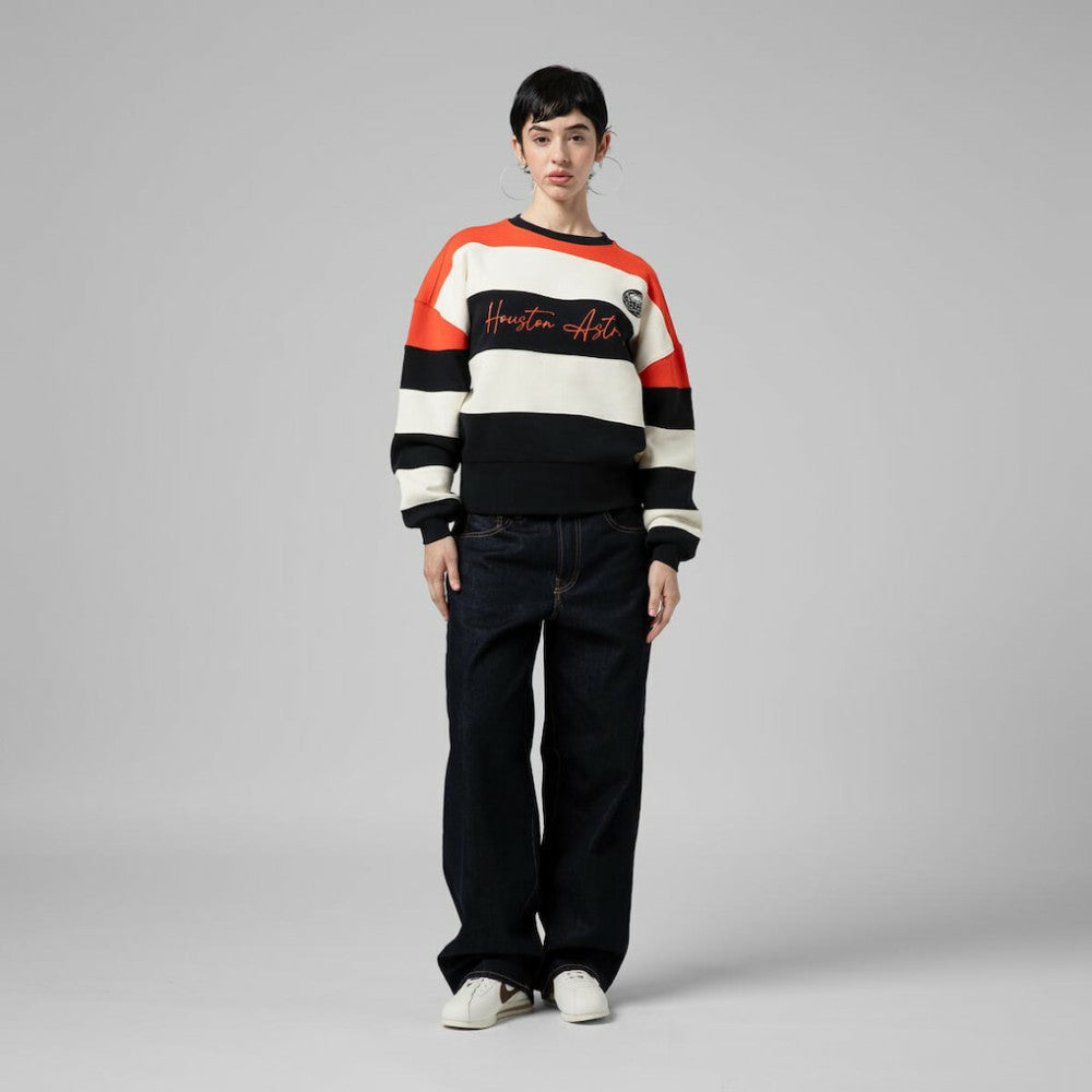 Houston Astros Mitchell & Ness Women's Cooperstown Collection Blocked Fleece Pullover Sweatshirt- Orange/Black Clearance