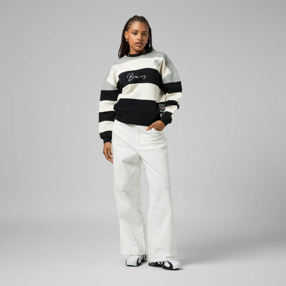 Milwaukee Brewers Mitchell & Ness Women's Cooperstown Collection Blocked Fleece Pullover Sweatshirt- Gray/Black On Sale