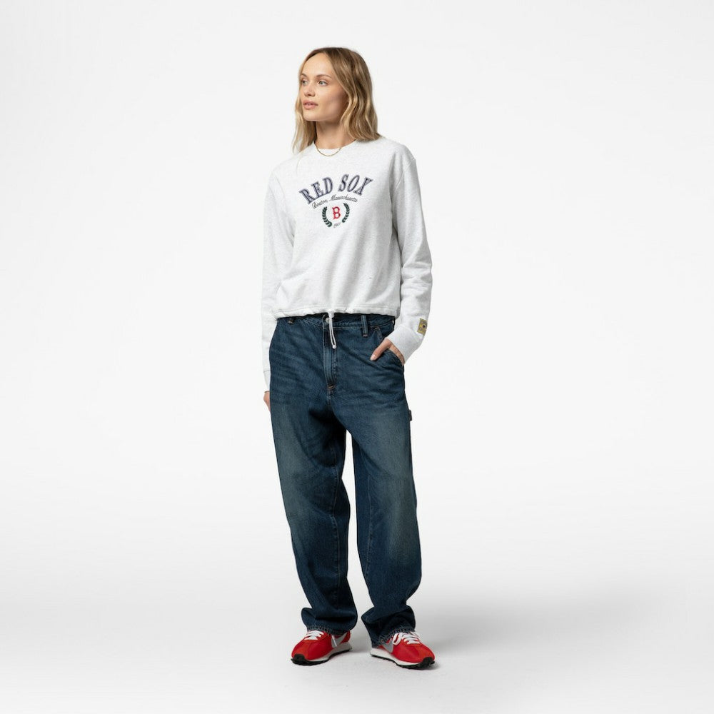 Boston Red Sox Mitchell & Ness Women's Cropped Toggle Pullover Sweatshirt Lifestyle