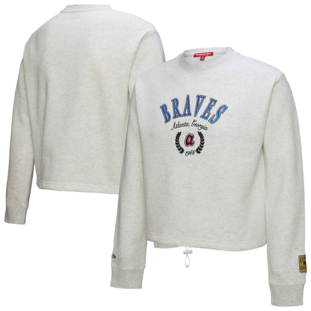 Atlanta Braves Mitchell & Ness Women's Cropped Toggle Pullover Sweatshirt discount