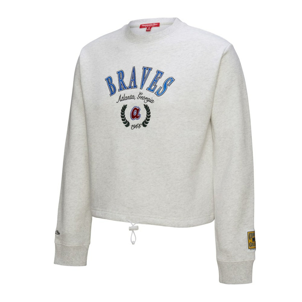 Atlanta Braves Mitchell & Ness Women's Cropped Toggle Pullover Sweatshirt discount