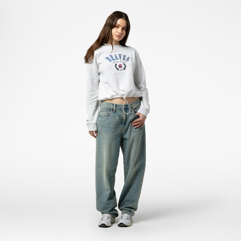 Atlanta Braves Mitchell & Ness Women's Cropped Toggle Pullover Sweatshirt discount