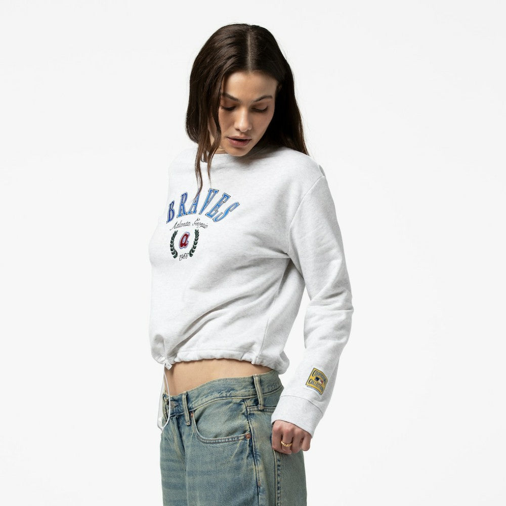 Atlanta Braves Mitchell & Ness Women's Cropped Toggle Pullover Sweatshirt discount