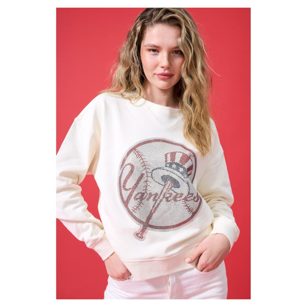 New York Yankees Terez Women's Oversized Gemstone Logo Sweatshirt Sale