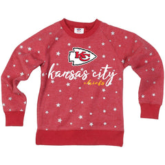 Kansas City Chiefs Wes & Willy Girls Youth Shimmer Star Reverse Fleece Pullover Sweatshirt Red - NFL