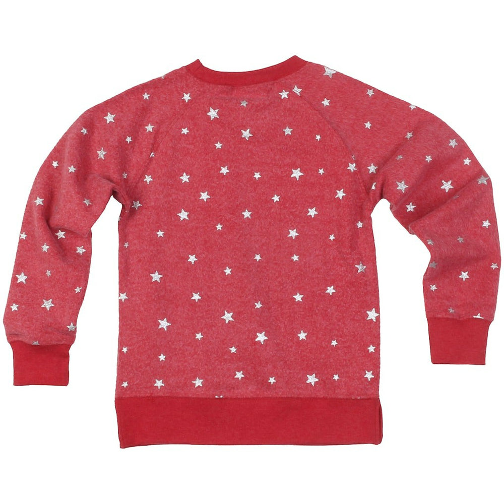 Kansas City Chiefs Wes & Willy Girls Youth Shimmer Star Reverse Fleece Pullover Sweatshirt Red - NFL