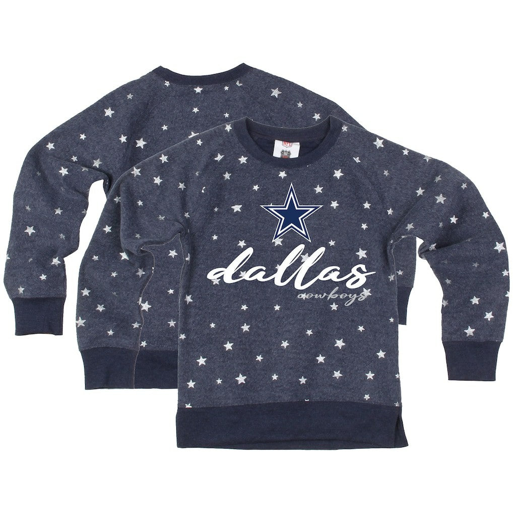 Dallas Cowboys Wes & Willy Girls Youth Shimmer Star Reverse Fleece Pullover Sweatshirt Navy - NFL