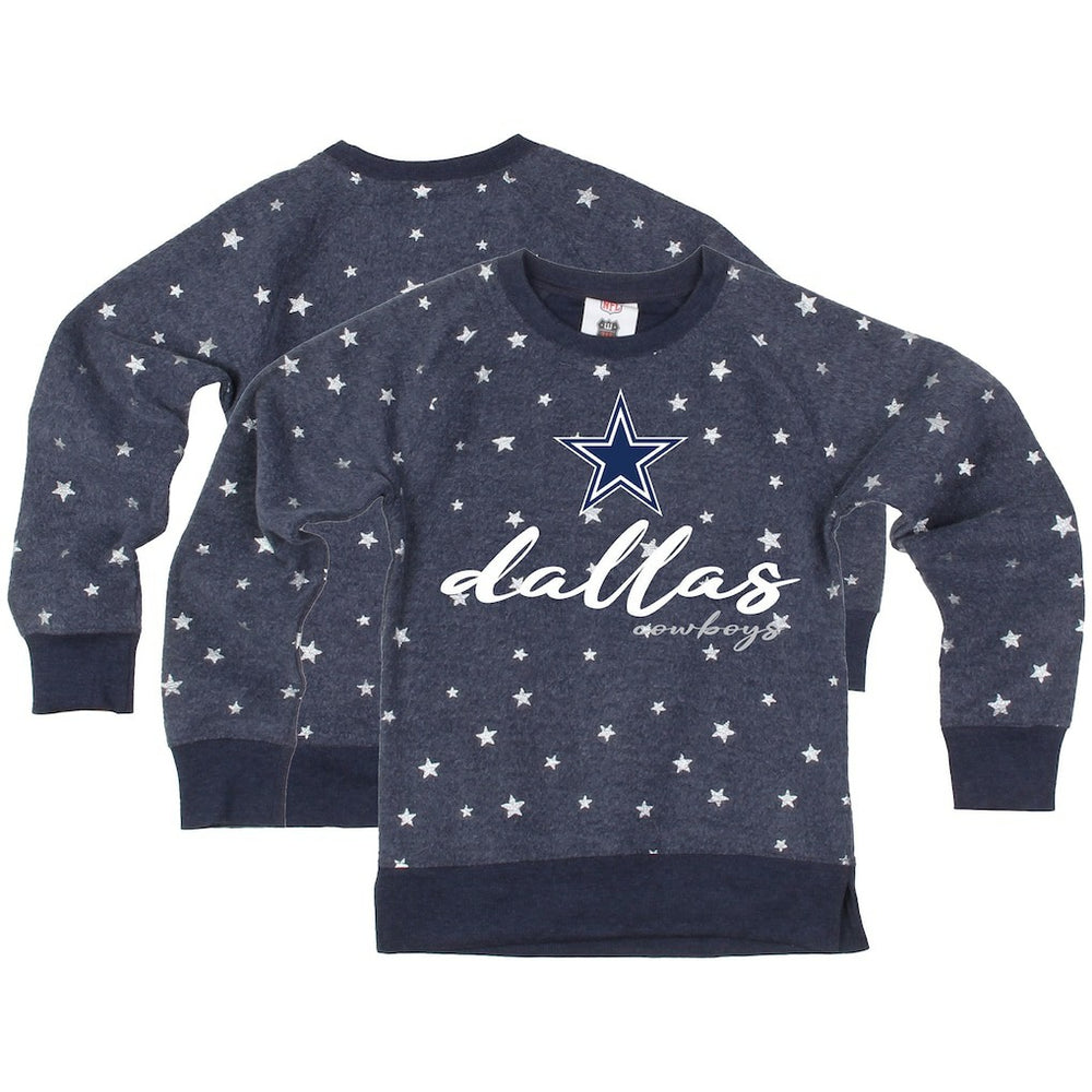Dallas Cowboys Wes & Willy Girls Youth Shimmer Star Reverse Fleece Pullover Sweatshirt Navy - NFL