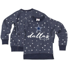 Dallas Cowboys Wes & Willy Girls Youth Shimmer Star Reverse Fleece Pullover Sweatshirt Navy - NFL