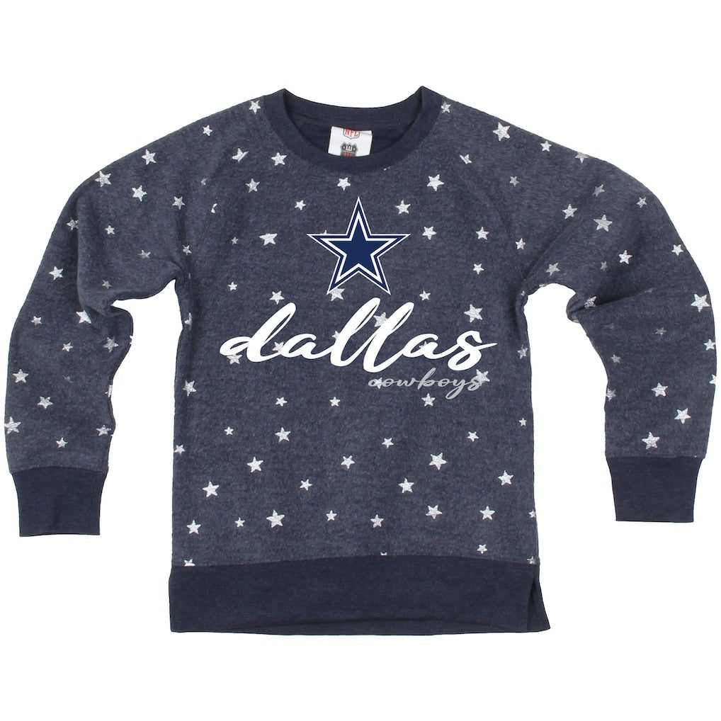 Dallas Cowboys Wes & Willy Girls Youth Shimmer Star Reverse Fleece Pullover Sweatshirt Navy - NFL