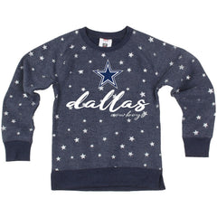 Dallas Cowboys Wes & Willy Girls Youth Shimmer Star Reverse Fleece Pullover Sweatshirt Navy - NFL