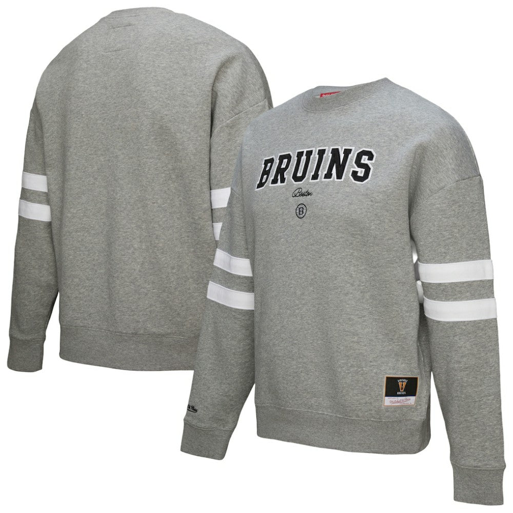 Boston Bruins Mitchell & Ness Women's Logo Lightweight Pullover Sweatshirt Heather Gray