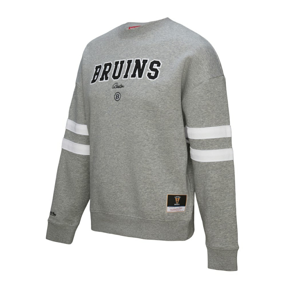 Boston Bruins Mitchell & Ness Women's Logo Lightweight Pullover Sweatshirt Heather Gray