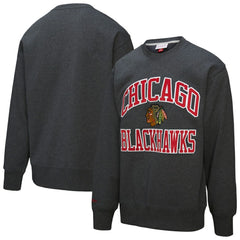 Chicago Blackhawks Mitchell & Ness Playoff Win Fleece Pullover Sweatshirt Heather Charcoal