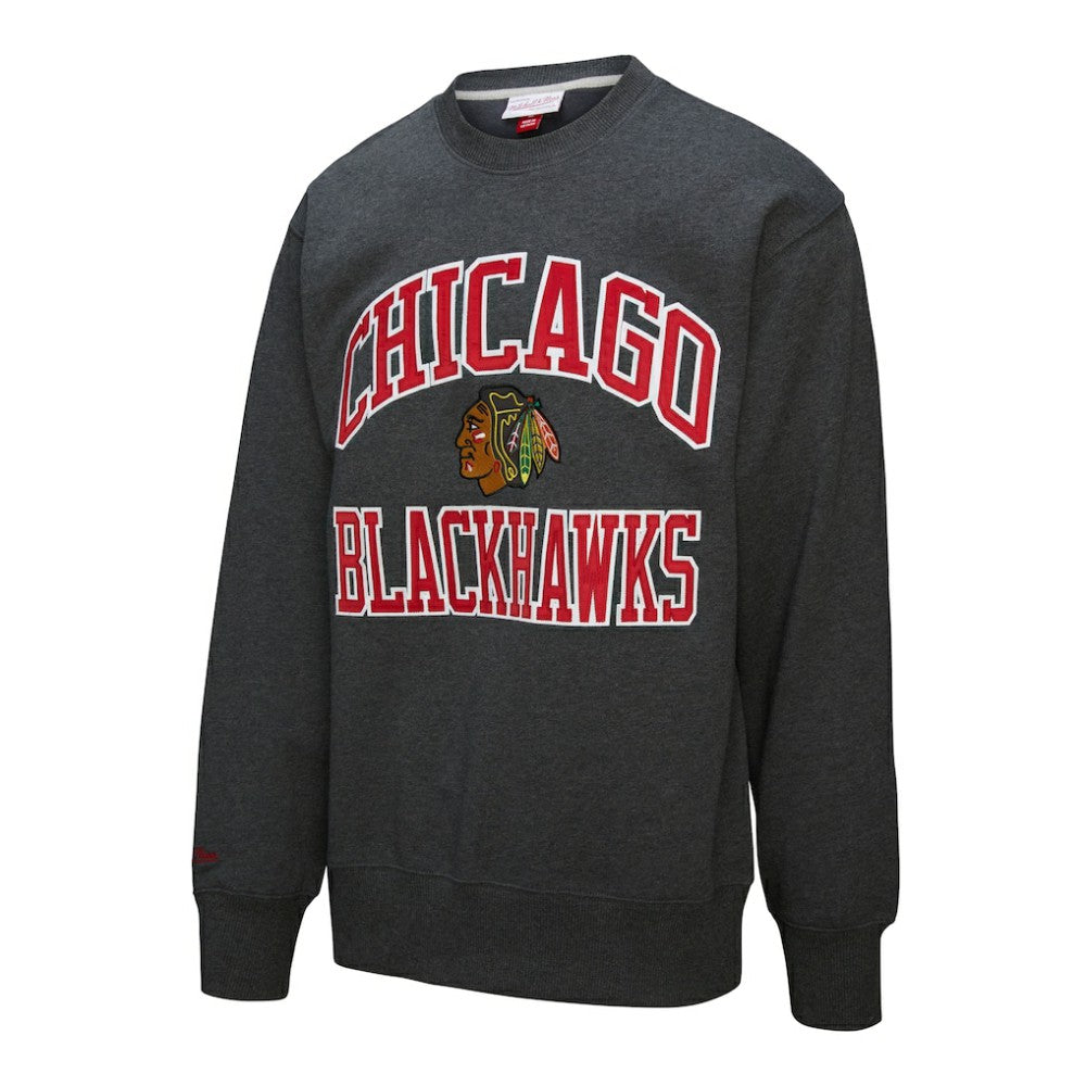 Chicago Blackhawks Mitchell & Ness Playoff Win Fleece Pullover Sweatshirt Heather Charcoal