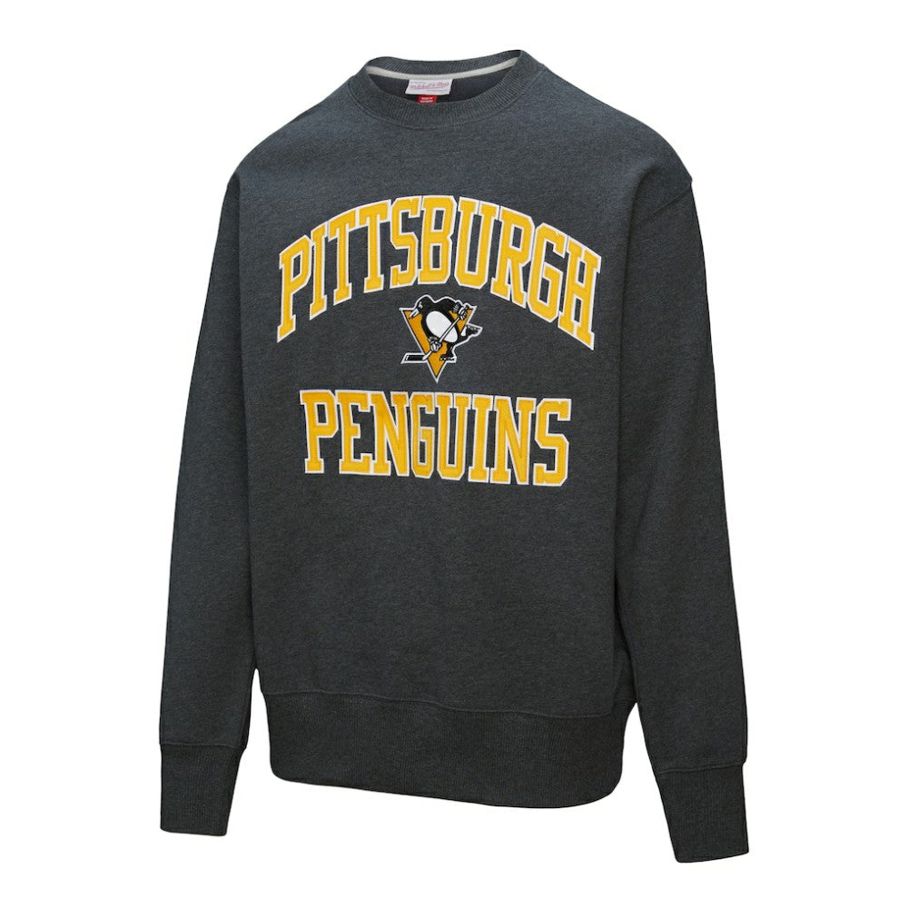 Pittsburgh Penguins Mitchell & Ness Playoff Win Fleece Pullover Sweatshirt Heather Charcoal