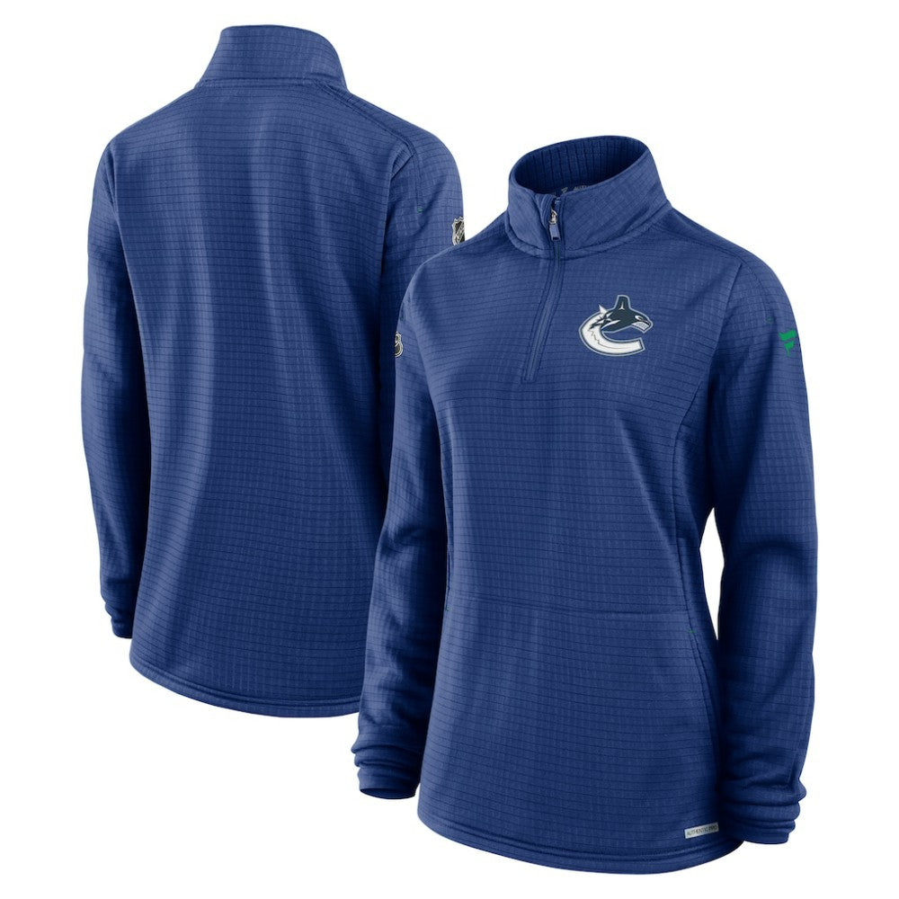 Vancouver Canucks - Fanatics Women's Authentic Pro Rink Quarter-Zip Pullover  Blue