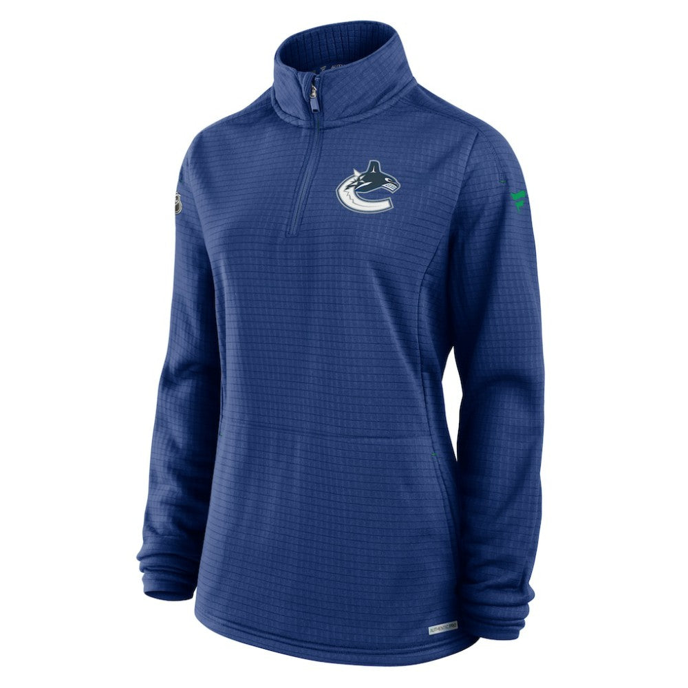 Vancouver Canucks - Fanatics Women's Authentic Pro Rink Quarter-Zip Pullover  Blue