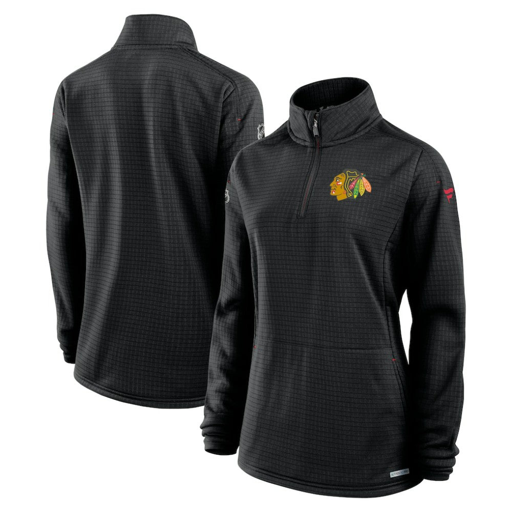 Chicago Blackhawks Fanatics Women's Authentic Pro Rink Quarter-Zip Pullover  Black