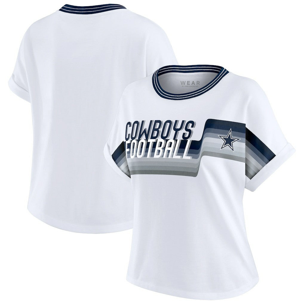Dallas Cowboys WEAR by Erin Andrews Women's Cropped Center Stripe Dolman T-Shirt White - NFL