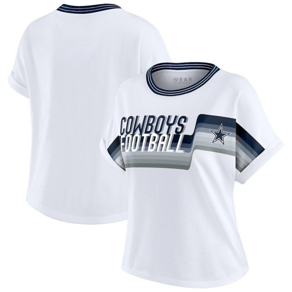 Dallas Cowboys WEAR by Erin Andrews Women's Cropped Center Stripe Dolman T-Shirt White - NFL