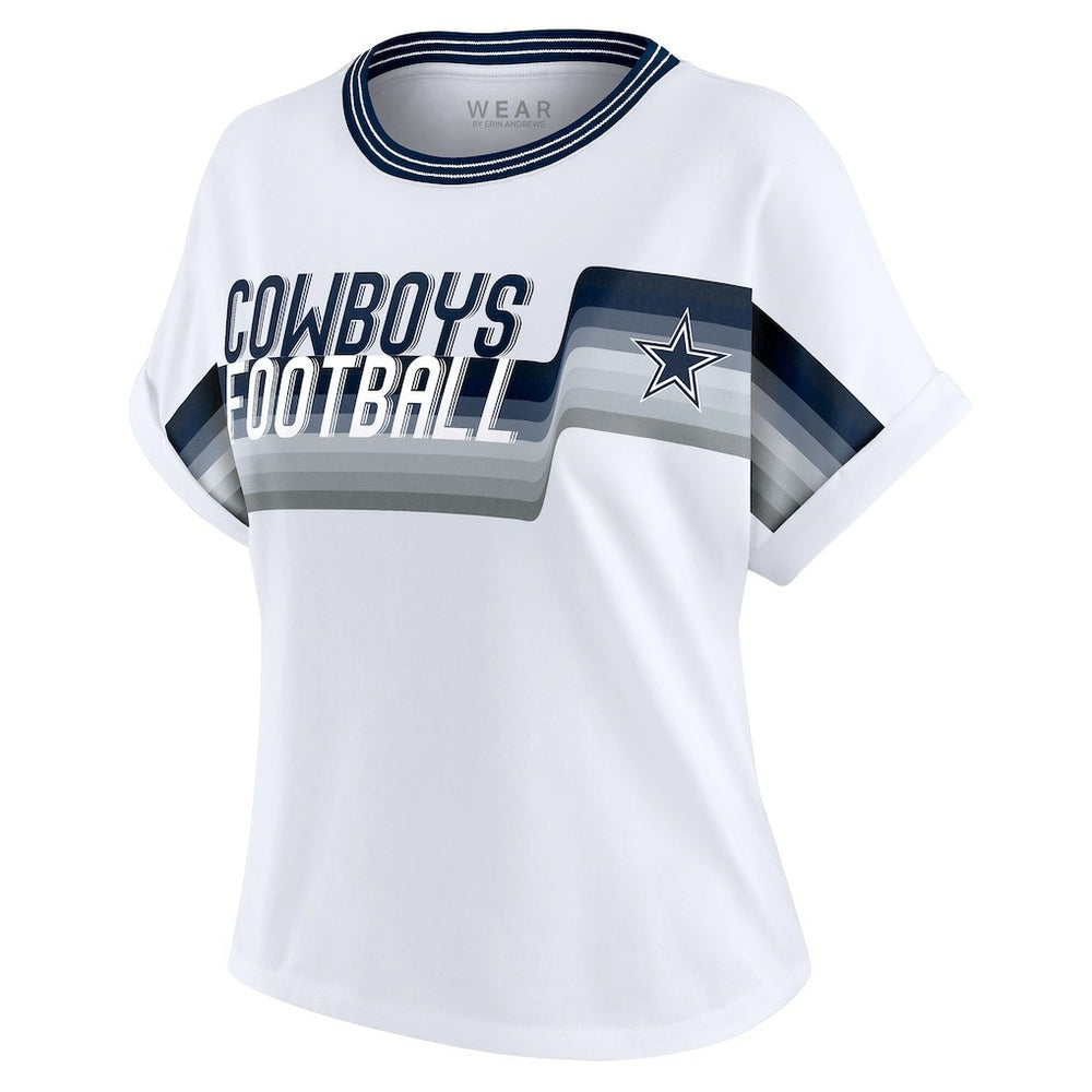 Dallas Cowboys WEAR by Erin Andrews Women's Cropped Center Stripe Dolman T-Shirt White - NFL
