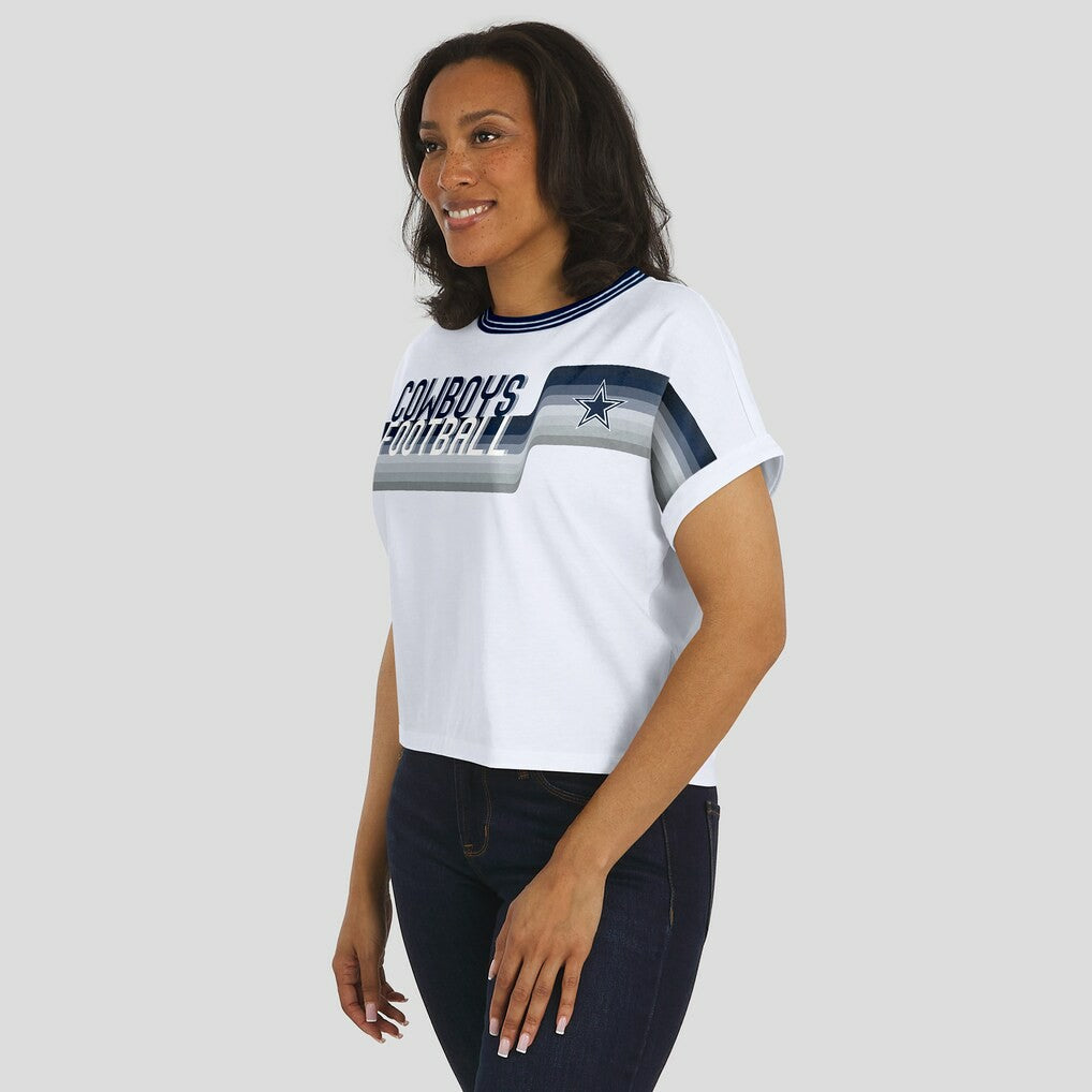 Dallas Cowboys WEAR by Erin Andrews Women's Cropped Center Stripe Dolman T-Shirt White - NFL