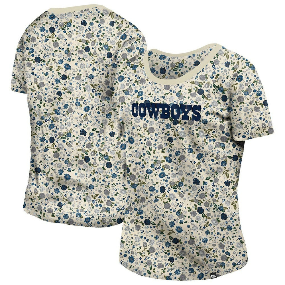 Dallas Cowboys New Era Women's Glam Game Floral Scoop Neck T-Shirt Cream - NFL