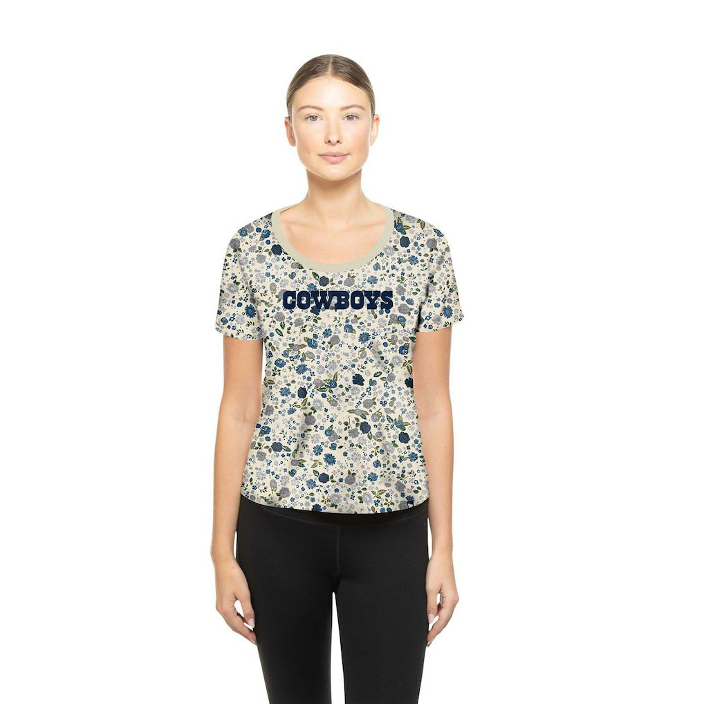 Dallas Cowboys New Era Women's Glam Game Floral Scoop Neck T-Shirt Cream - NFL