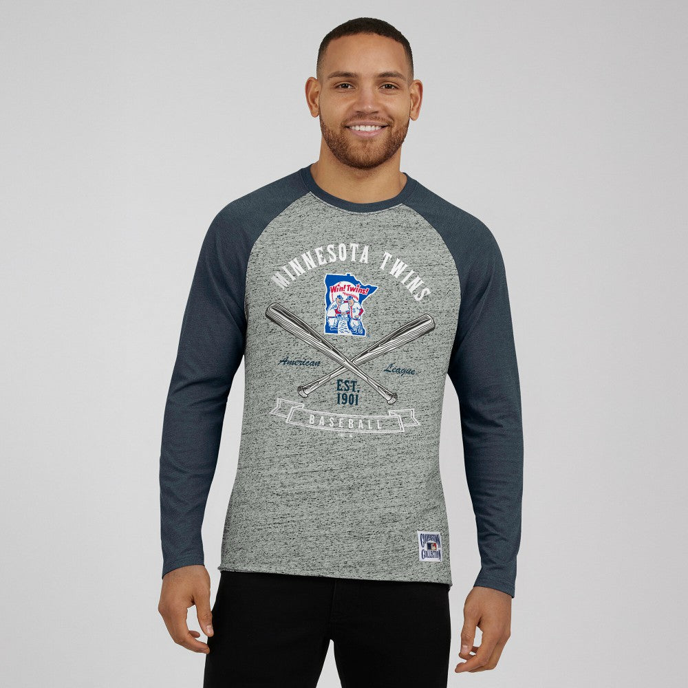 Minnesota Twins Darius Rucker Collection by Fanatics Raw Edge Raglan Long Sleeve Baseball T-Shirt Clearance