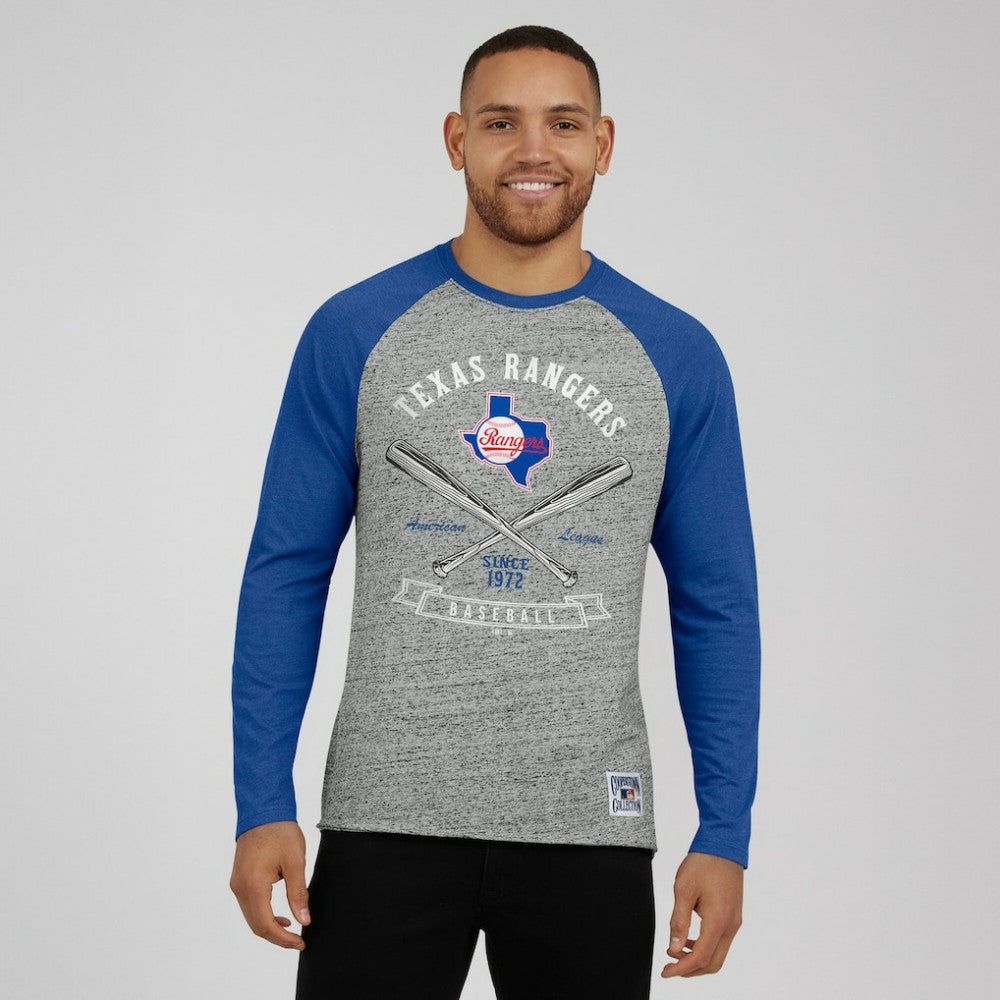 Texas Rangers Darius Rucker Collection by Fanatics Raw Edge Raglan Long Sleeve Baseball T-Shirt On Sale