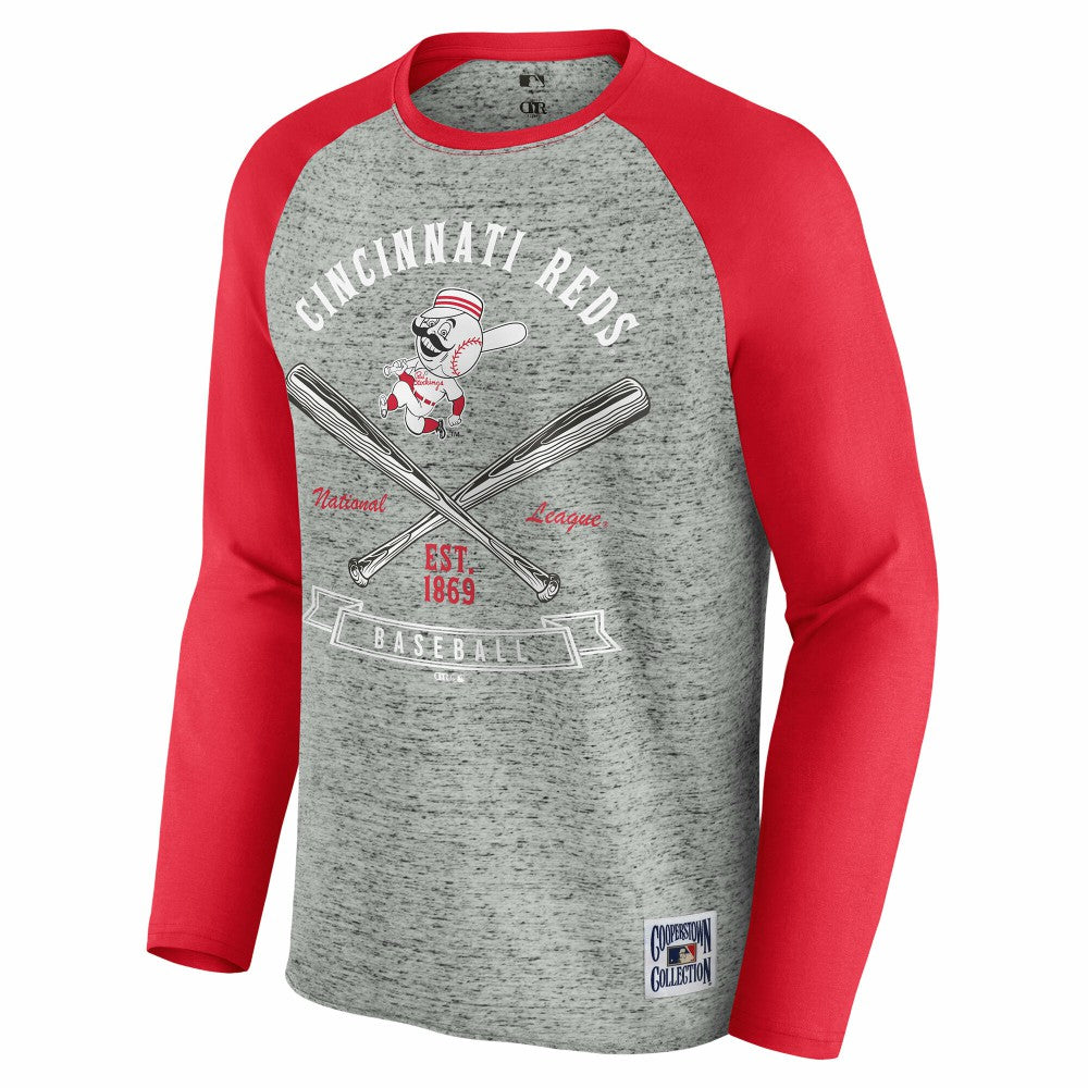Cincinnati Reds Darius Rucker Collection by Fanatics Raw Edge Raglan Long Sleeve Baseball T-Shirt Lifestyle