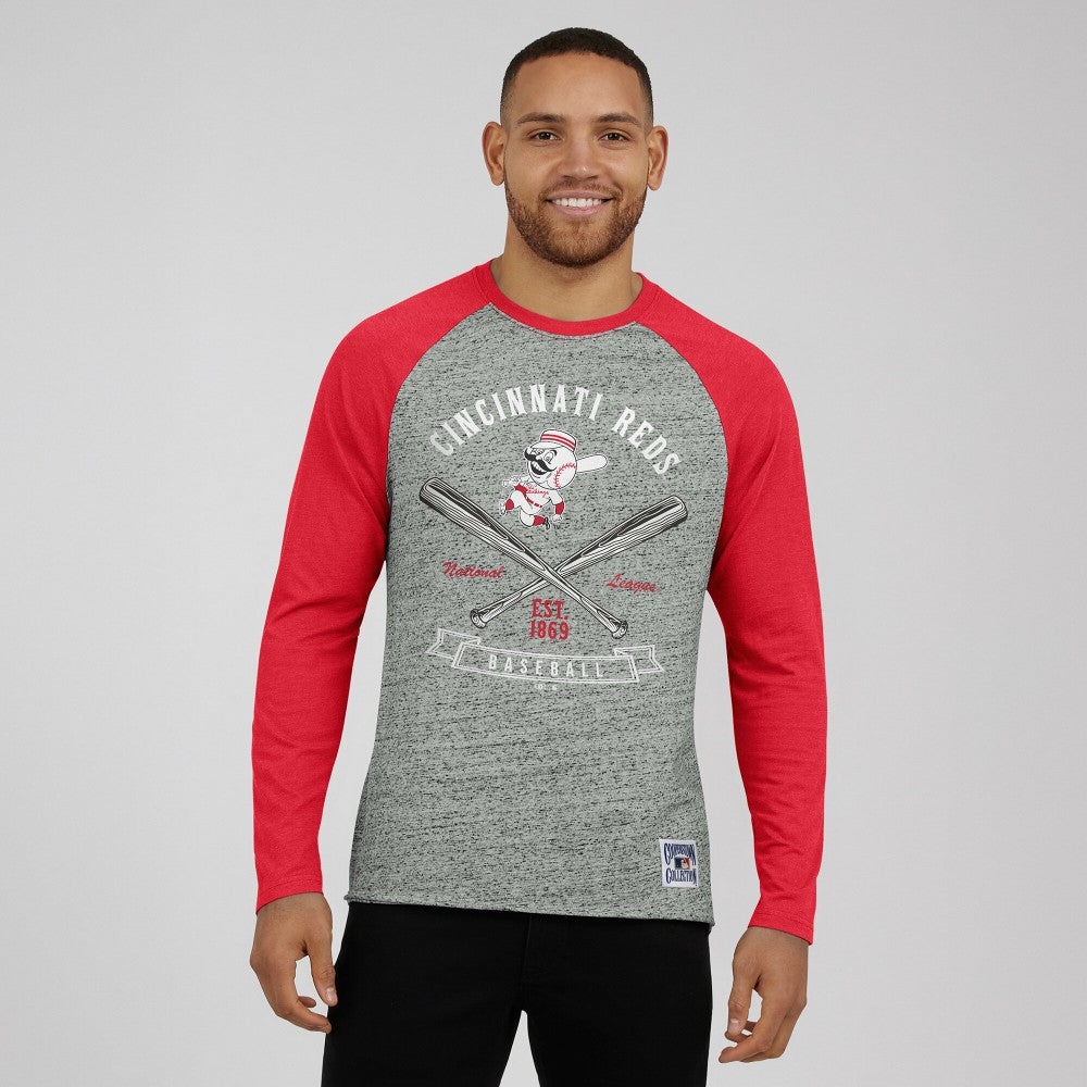 Cincinnati Reds Darius Rucker Collection by Fanatics Raw Edge Raglan Long Sleeve Baseball T-Shirt Lifestyle