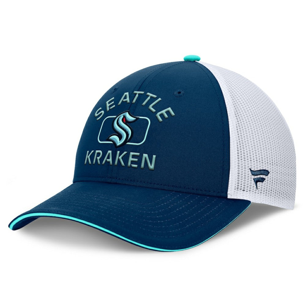 Seattle Kraken Fanatics Authentic Pro Rink Adjustable Trucker Hat Deep Sea Blue/White