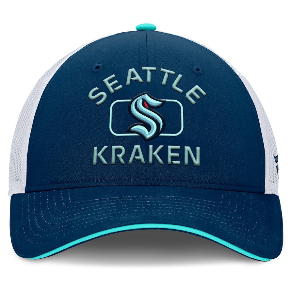 Seattle Kraken Fanatics Authentic Pro Rink Adjustable Trucker Hat Deep Sea Blue/White