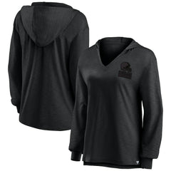 Cleveland Browns Women's Blackout Slub Hoodie V-Neck Long Sleeve T-Shirt - Fanatics