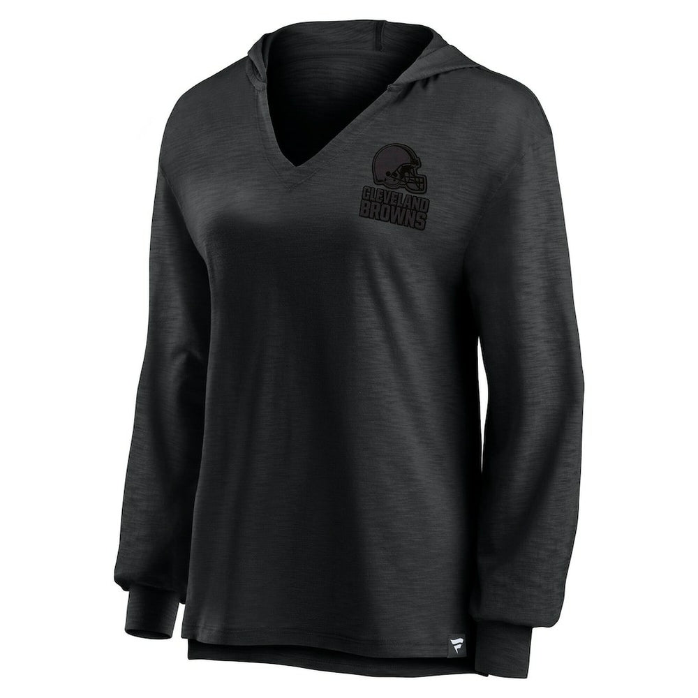 Cleveland Browns Women's Blackout Slub Hoodie V-Neck Long Sleeve T-Shirt - Fanatics