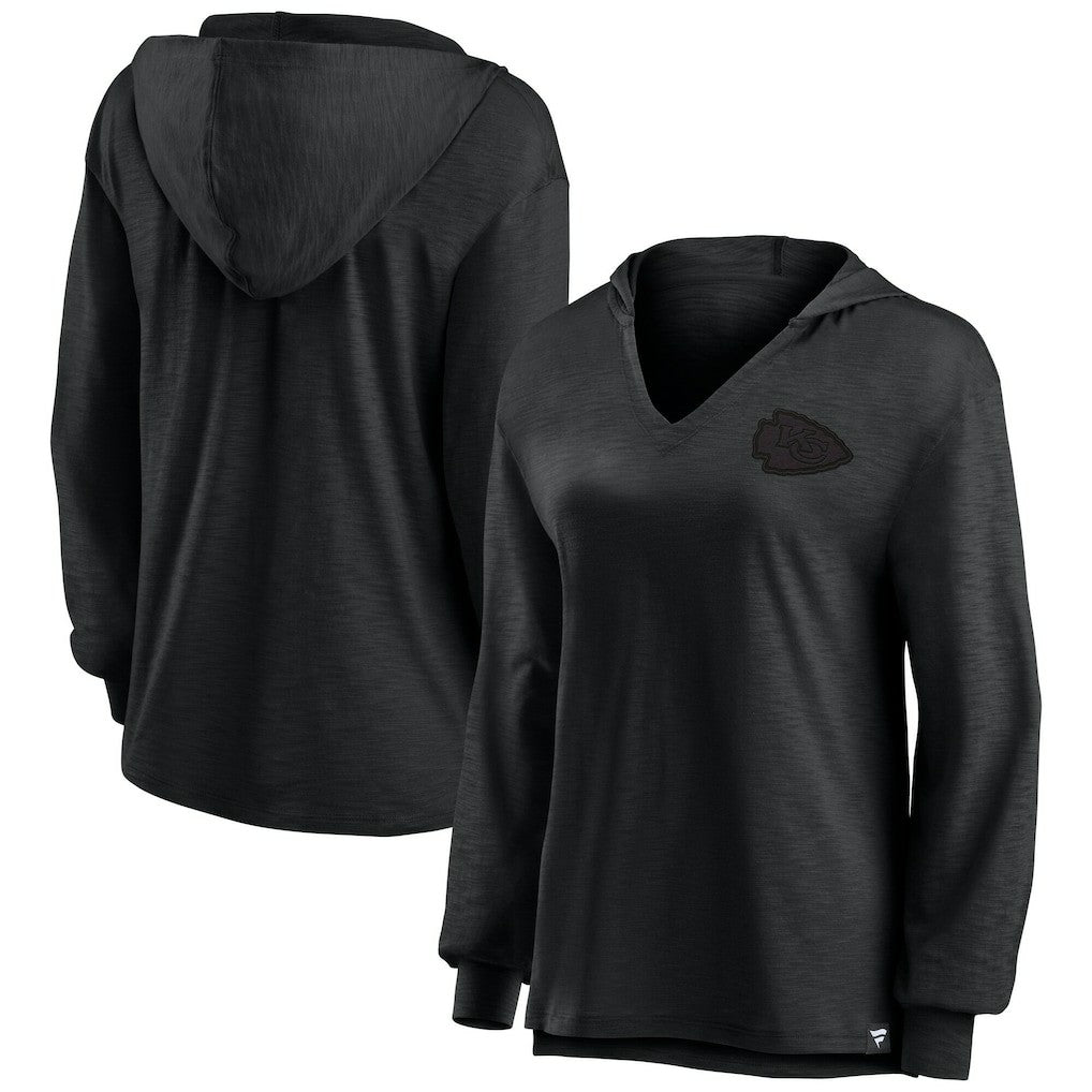 Kansas City Chiefs Women's Blackout Slub Hoodie V-Neck Long Sleeve T-Shirt - Fanatics