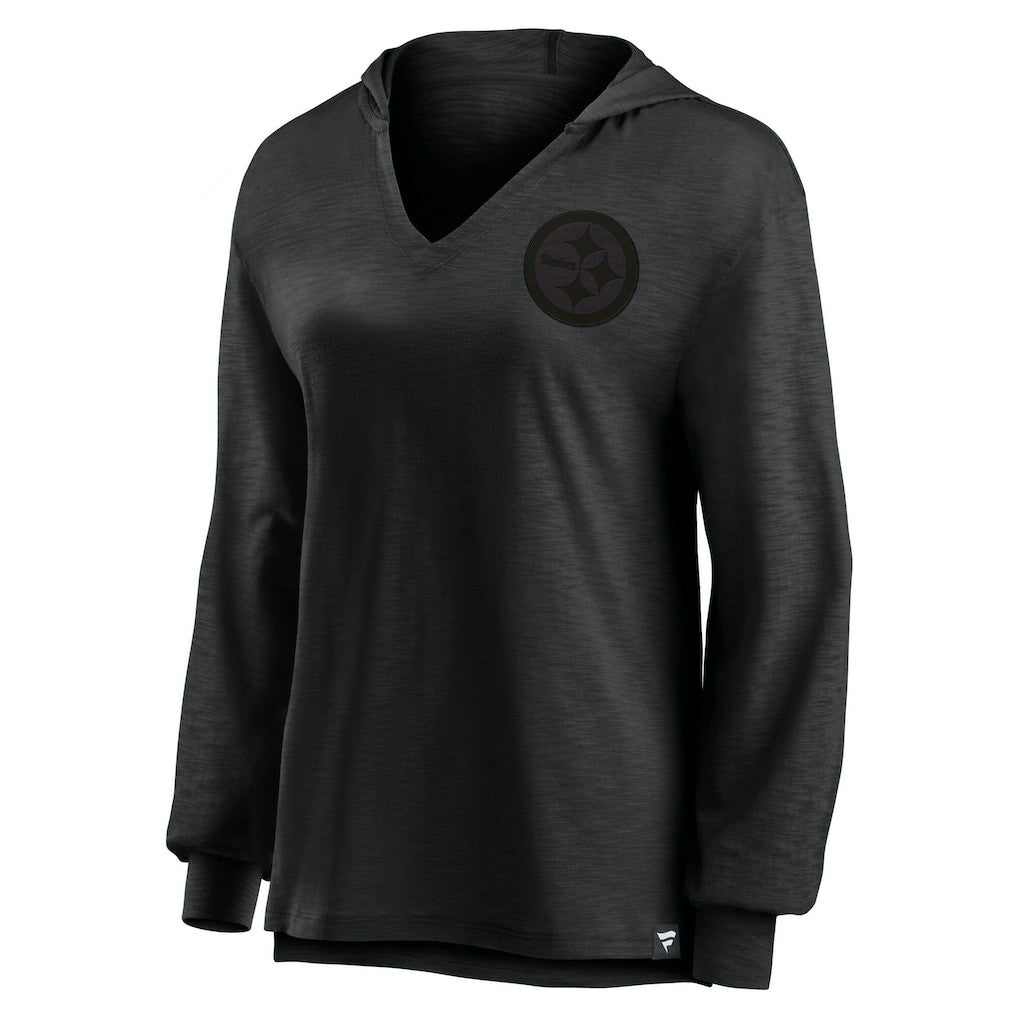 Pittsburgh Steelers Women's Blackout Slub Hoodie V-Neck Long Sleeve T-Shirt - Fanatics