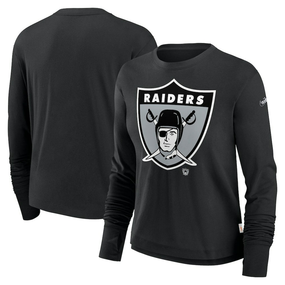 Las Vegas Raiders Women's Large Logo Cropped Long Sleeve Fashion T-Shirt Black - Nike