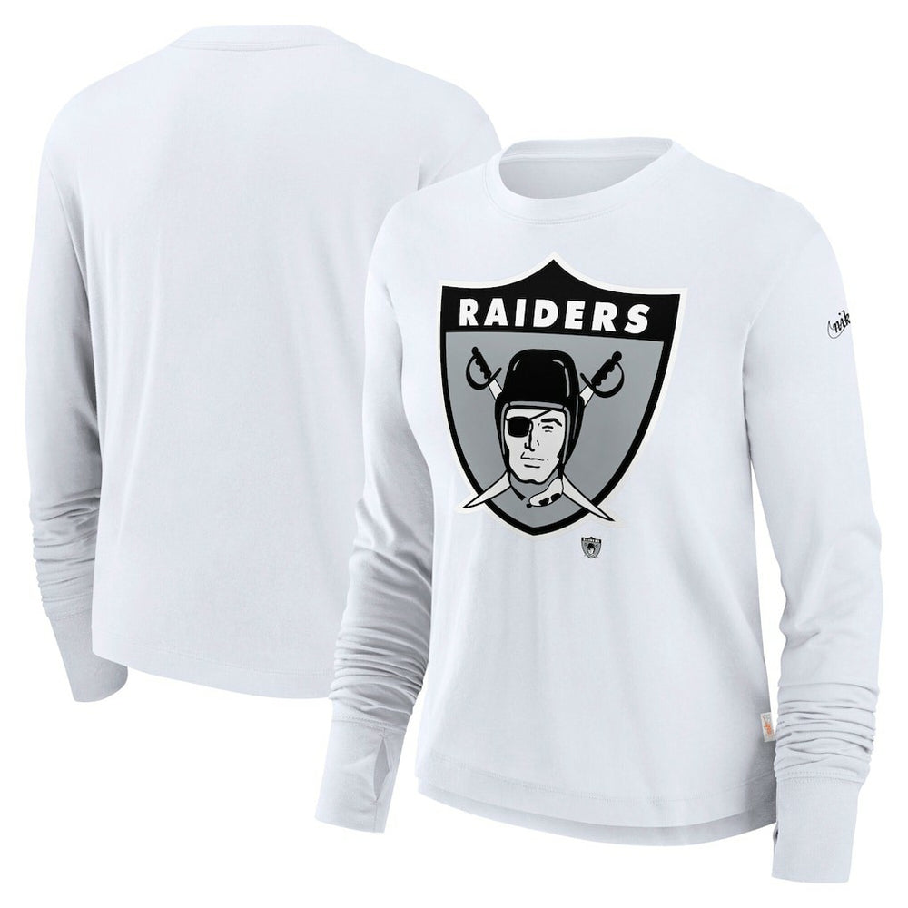 Las Vegas Raiders Women's Large Logo Cropped Long Sleeve Fashion T-Shirt White - Nike