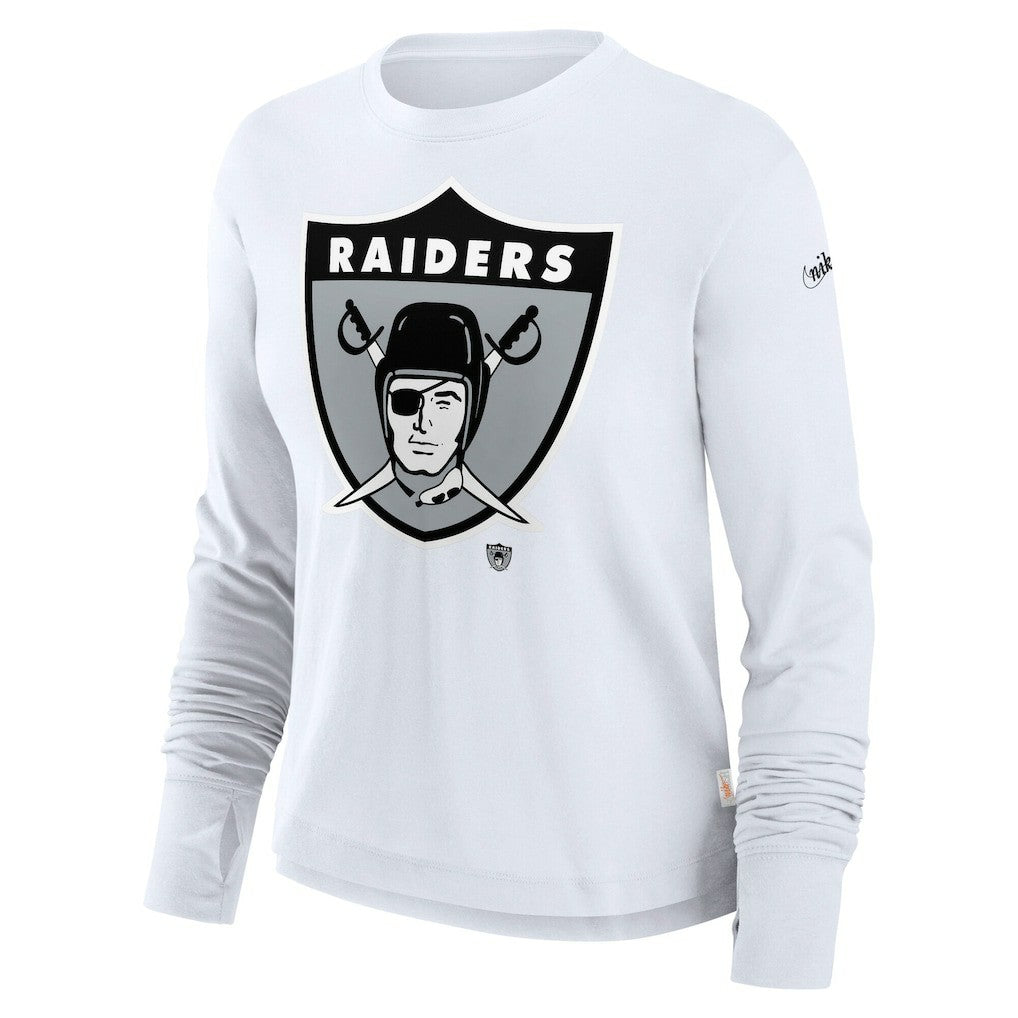 Las Vegas Raiders Women's Large Logo Cropped Long Sleeve Fashion T-Shirt White - Nike