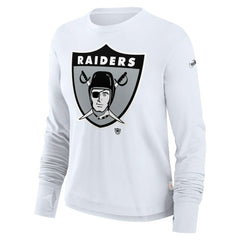 Las Vegas Raiders Women's Large Logo Cropped Long Sleeve Fashion T-Shirt White - Nike