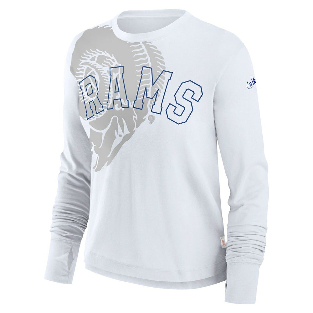 Los Angeles Rams Women's Layered Logo Cropped Long Sleeve Fashion T-Shirt White - Nike