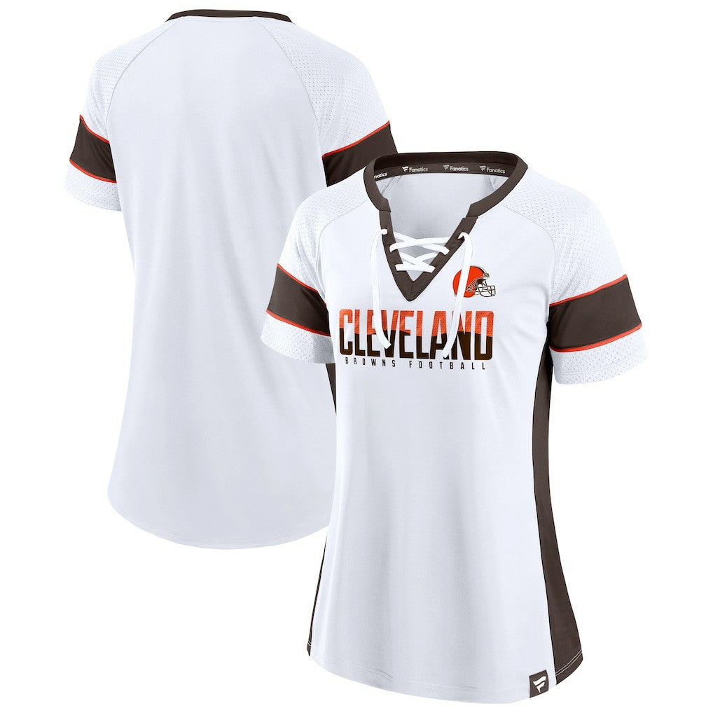 Cleveland Browns Women's Athena Lace-Up V-Neck T-Shirt White - Fanatics
