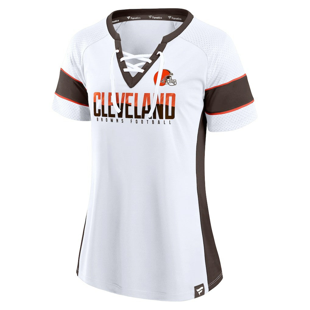 Cleveland Browns Women's Athena Lace-Up V-Neck T-Shirt White - Fanatics