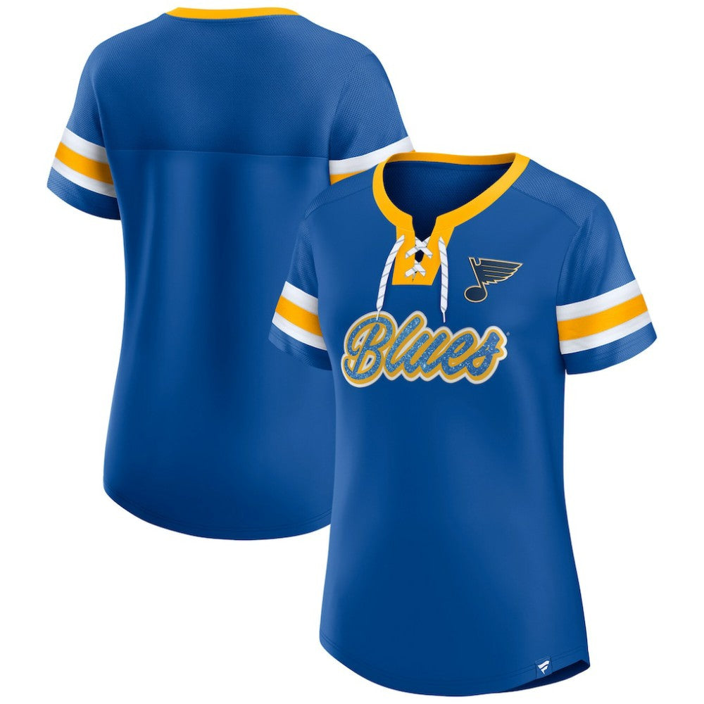 St. Louis Blues - Fanatics Women's Iconic Athena Lace-Up T-Shirt Blue
