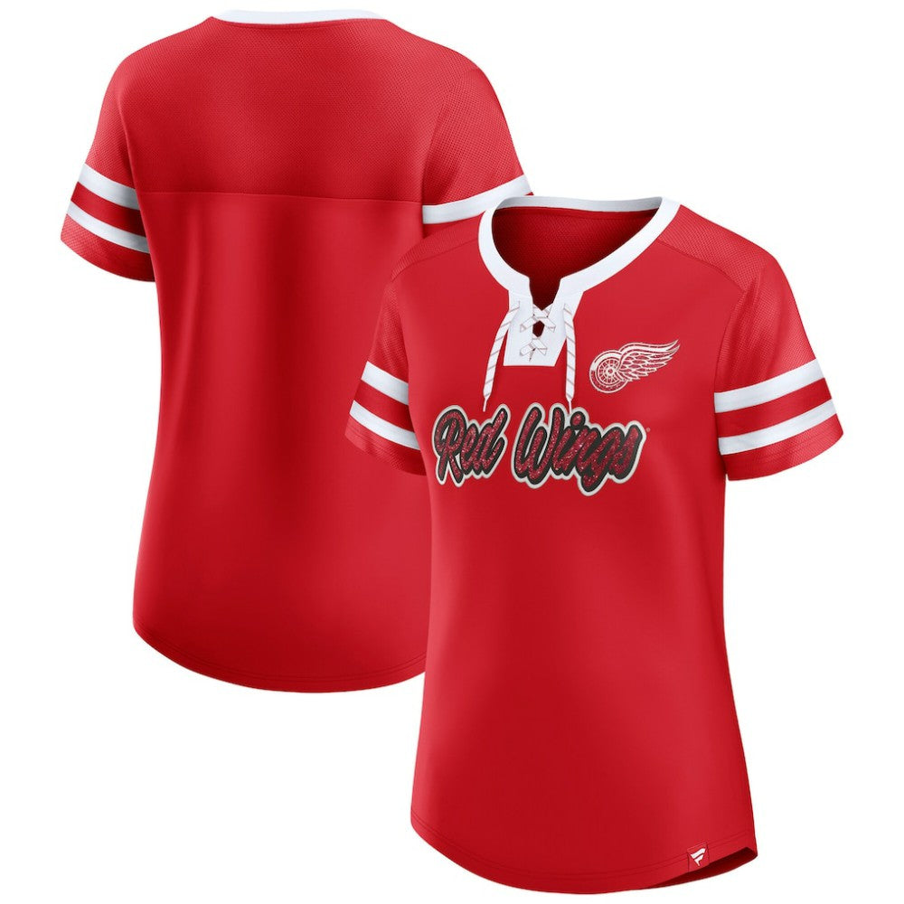 Detroit Red Wings - Fanatics Women's Iconic Athena Lace-Up T-Shirt Red