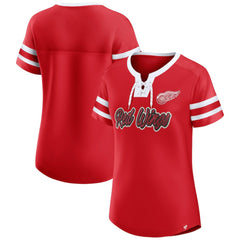 Detroit Red Wings - Fanatics Women's Iconic Athena Lace-Up T-Shirt Red